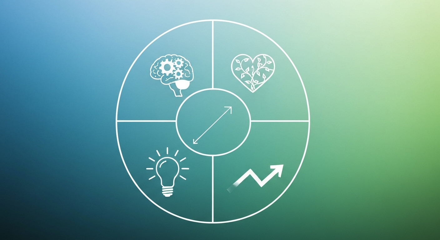 Circular diagram illustrating interconnected strategies for cognitive and emotional effectiveness, promoting sustainable growth.