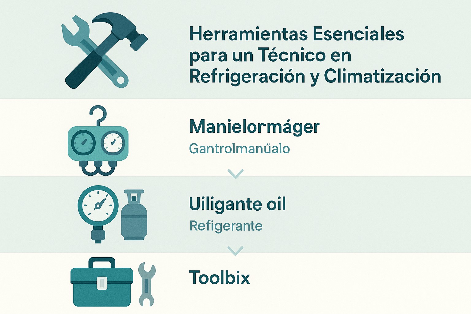 Infografía: guía visual con conceptos y datos clave sobre herramientas esenciales para un técnico en refrigeración y climatización