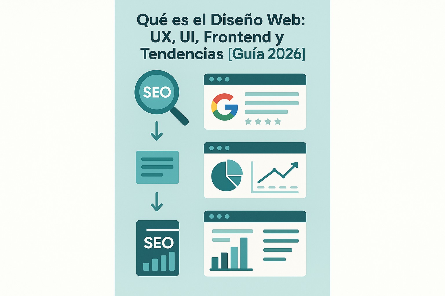 Infografía: conceptos clave de Qué es el Diseño Web: UX, UI, Frontend y Tendencias [Guía 2026]