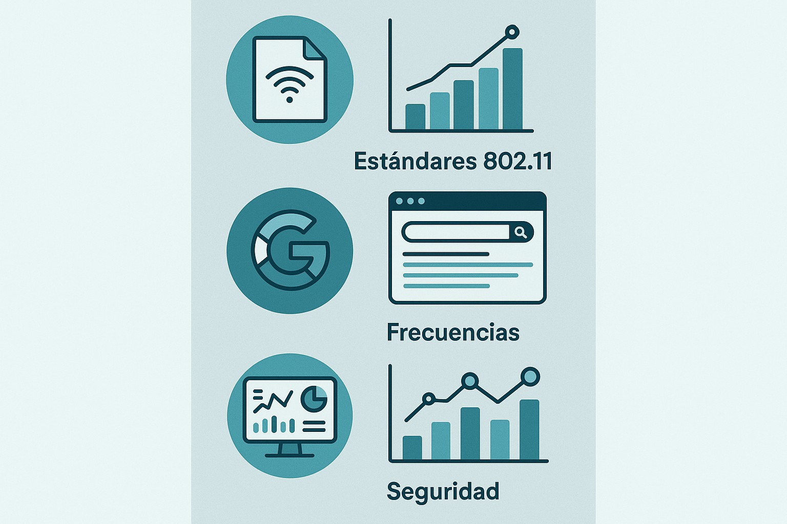 Infografía: conceptos clave de Redes Wi-Fi: Estándares 802.11, Frecuencias, Seguridad y Mesh [Guía 2026]